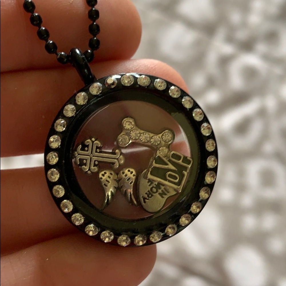 Black Diamond Locket Necklace with Charms